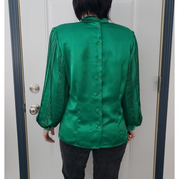 80s Green Satin‎ Party Top - Picture 4 of 8